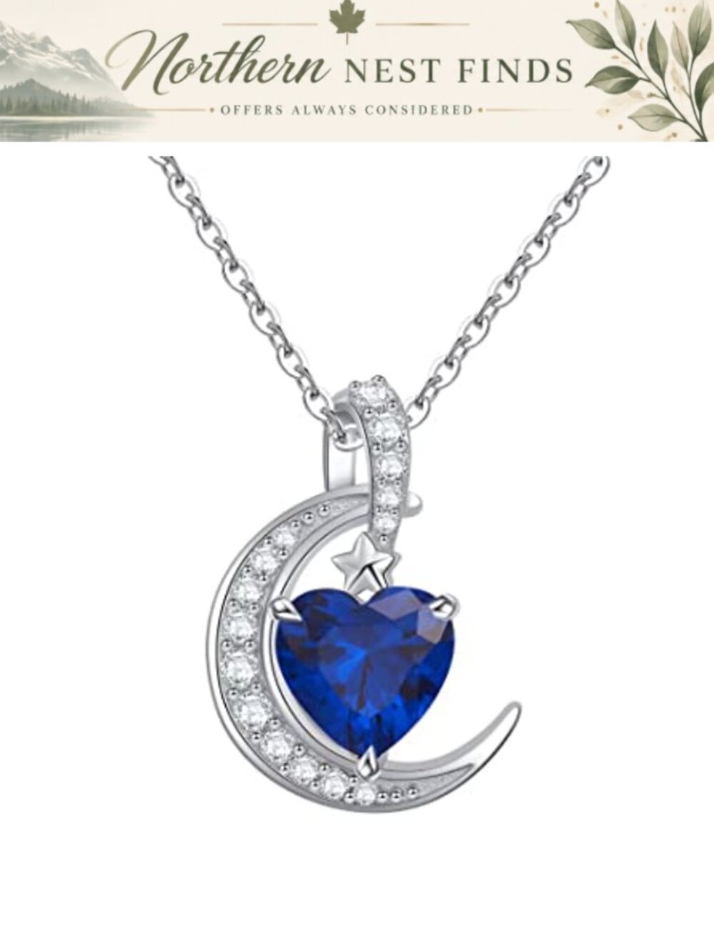 Qings 925 Sterling Silver Crescent Moon Birthstone Necklace